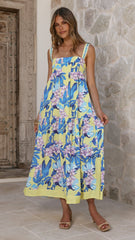 Avala Midi Dress - Blue Leaf Orchid