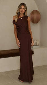 Auria Off Shoulder Maxi Dress - Chocolate