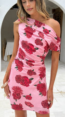 Benni Asymmetric Mini Dress - Dahlia Rouge