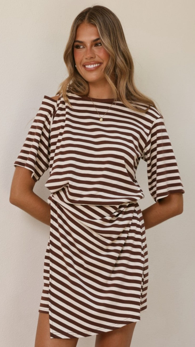 Adelia Mini Dress - Chocolate Stripe
