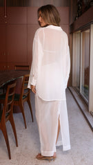 Adella Sheer Long Sleeve Top and Maxi Skirt Set - White