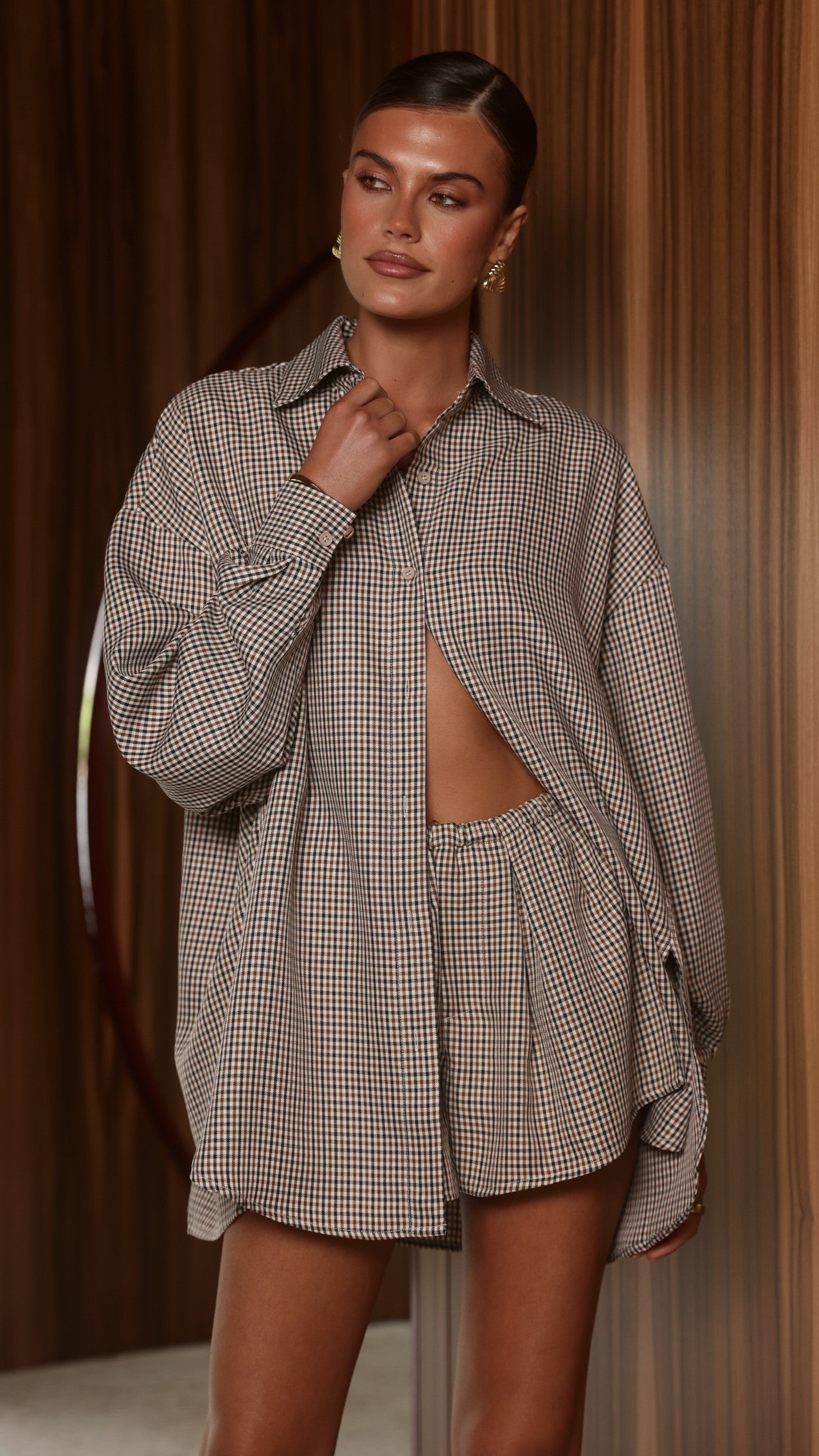 Arli Button Up Shirt - Beige Check