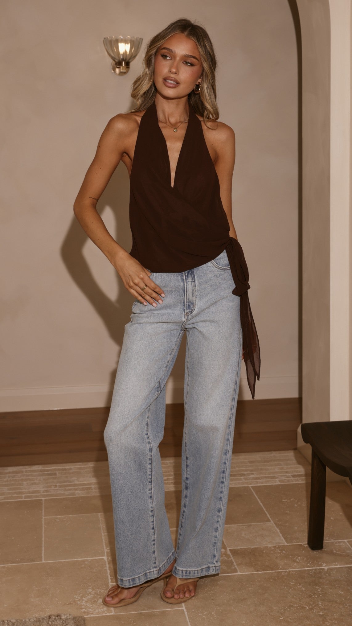 Belle Halter Neck Top - Brown