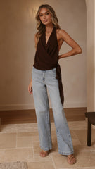 Belle Halter Neck Top - Brown