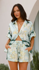 Alma Shorts - Aqua/Yellow Print