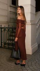 Blaire Off The Shoulder Maxi Dress - Chocolate