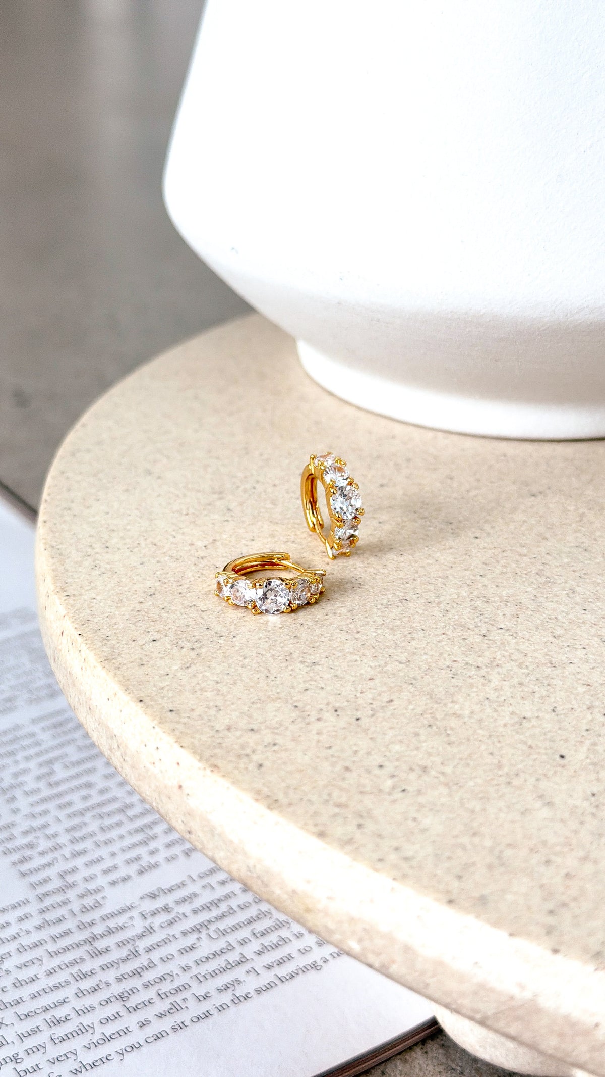 Birch Crystal 18K Gold Plated Huggie Earrings - Gold