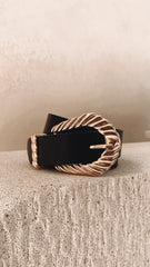 Amelie Twist Buckle Belt - Black/Gold