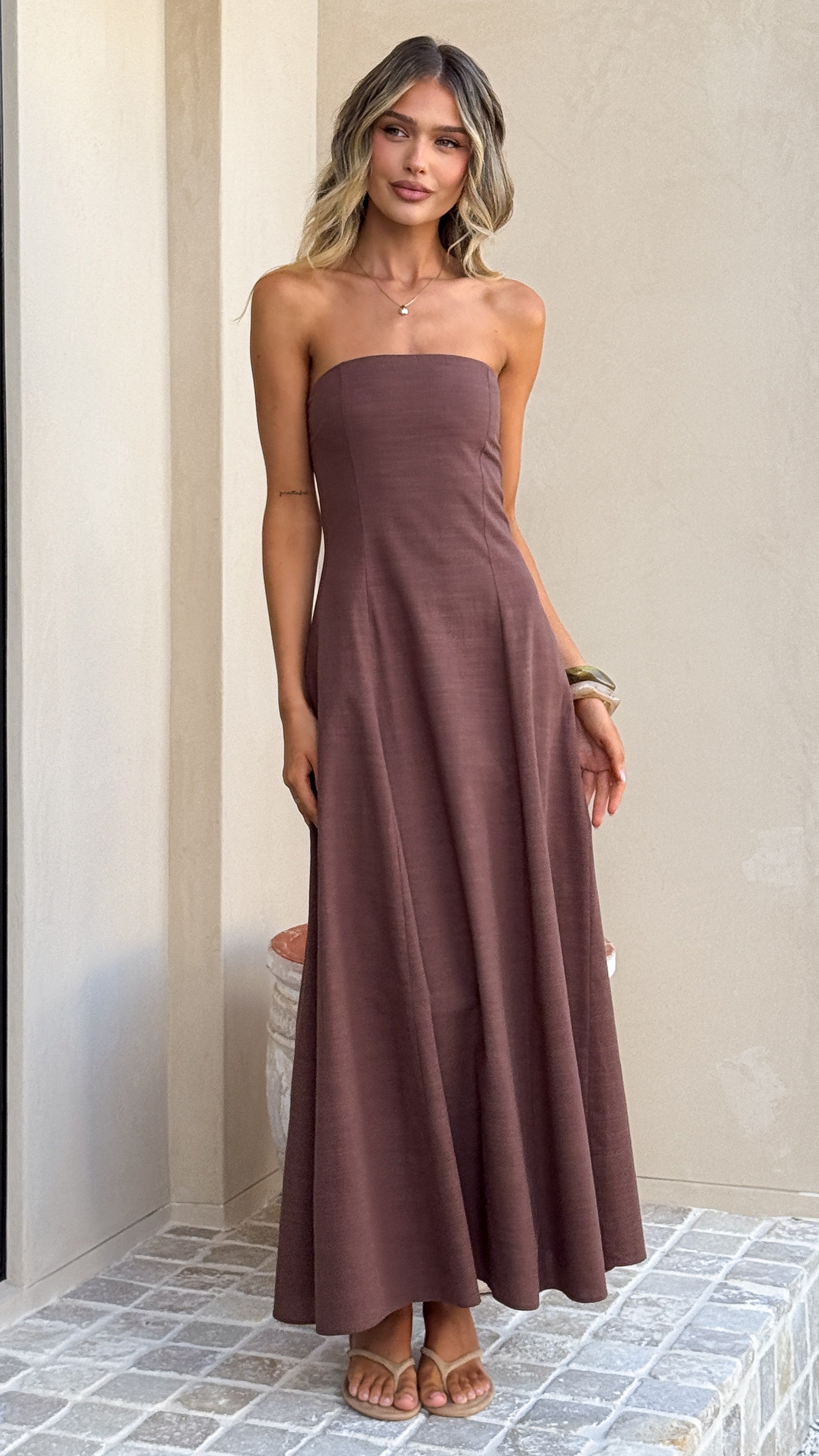 Astrid Strapless Maxi Dress - Chocolate