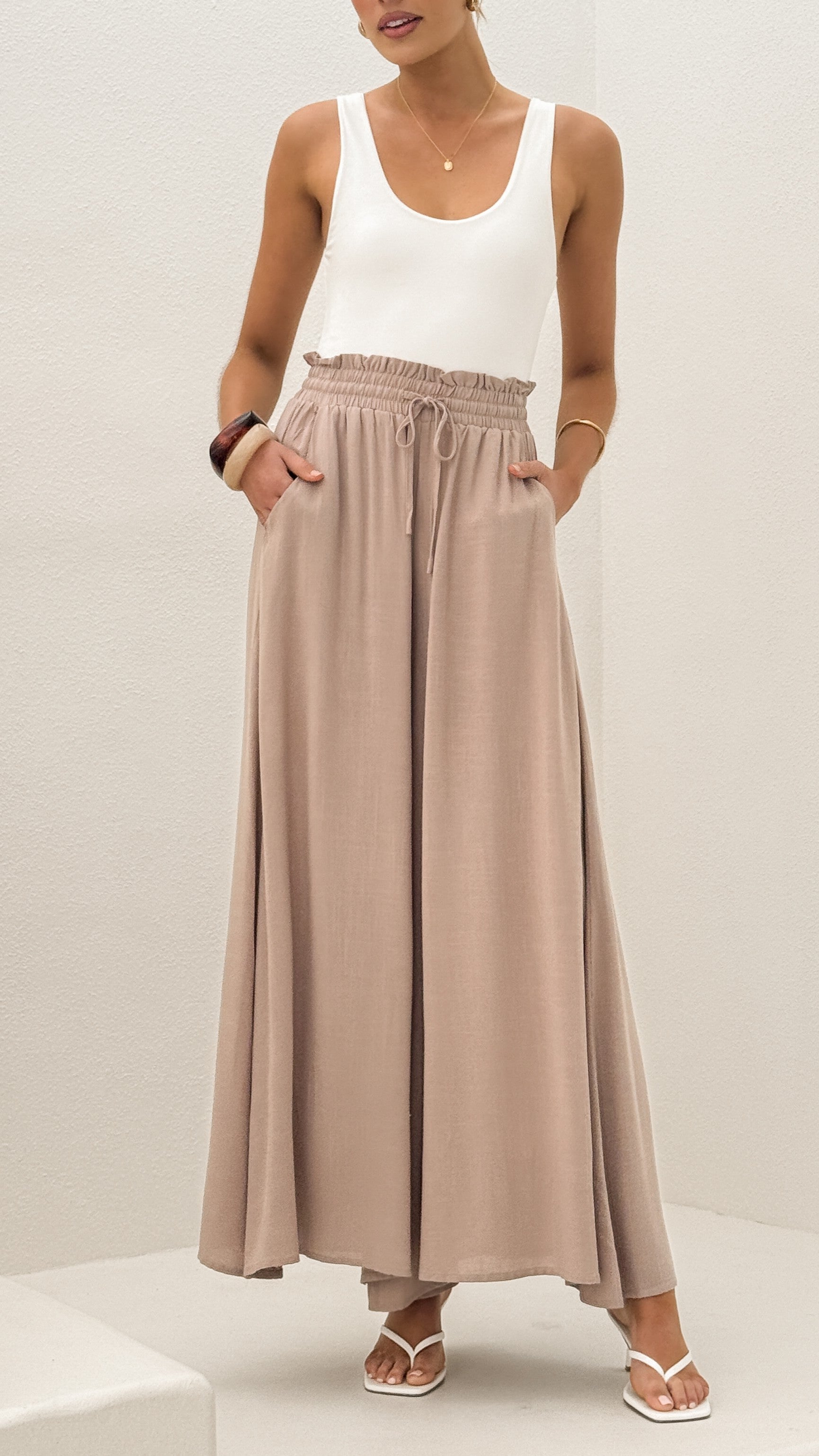 Avery Wide Leg Pants - Beige