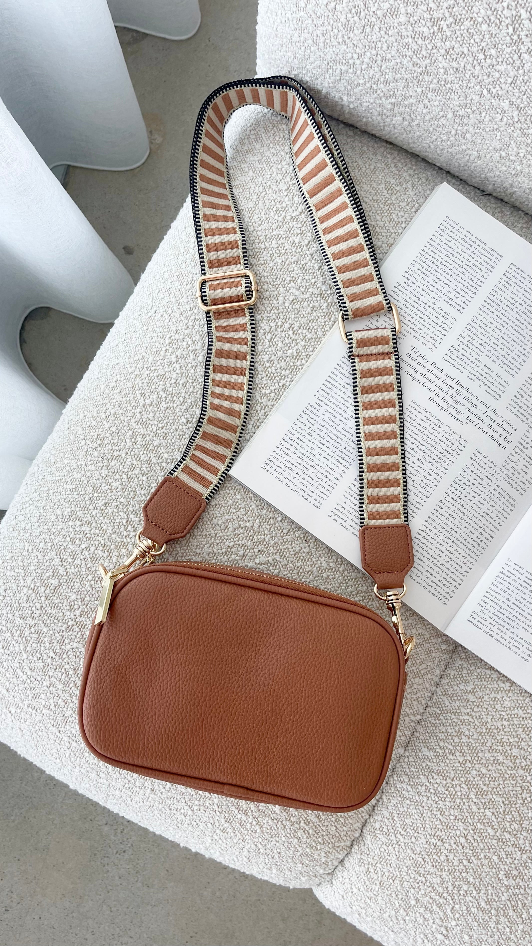 Bella Striped Webbing Camera Bag - Tan