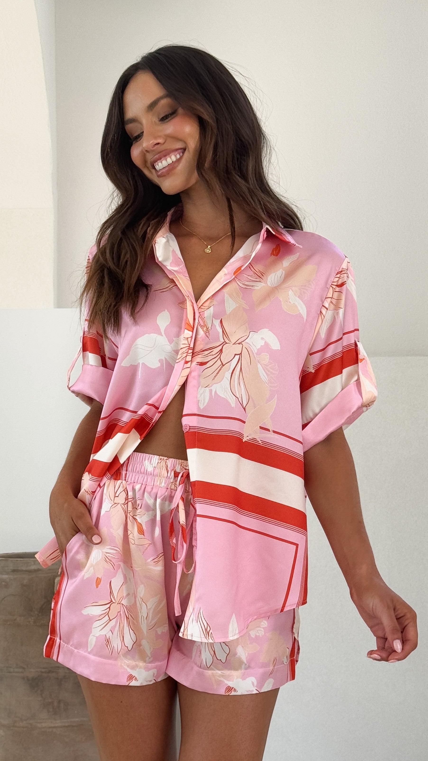 Alma Shorts - Pink/White Print